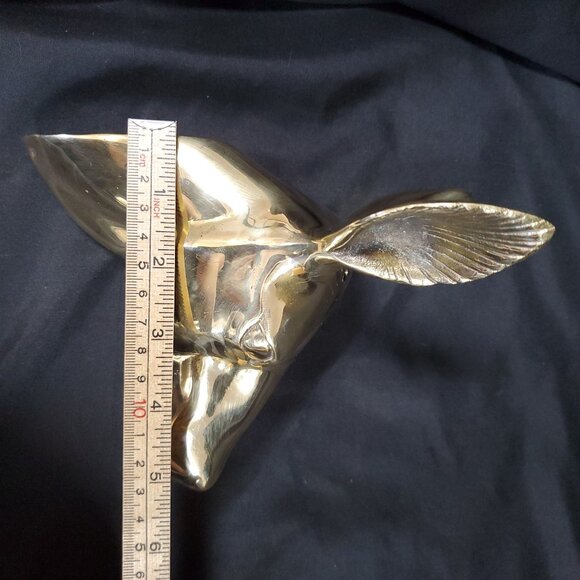 VTG Solid Brass Deer Head Wall Mount Polished Brass Stag Sculpture Rustic Lodge - Picture 9 of 14